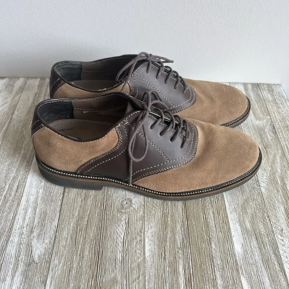 Brown Leather Suede Two Tone Mens Oxford Saddle Shoes Size 9 By Simple